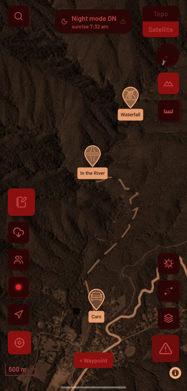 WildMap map in red night mode